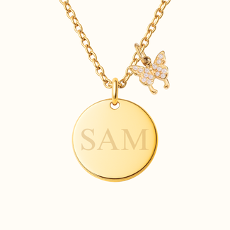 Coin ketting met klein vlinder bedeltje