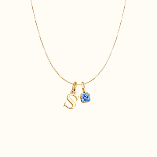 Ketting met initiaal en geboortesteen hangertjes