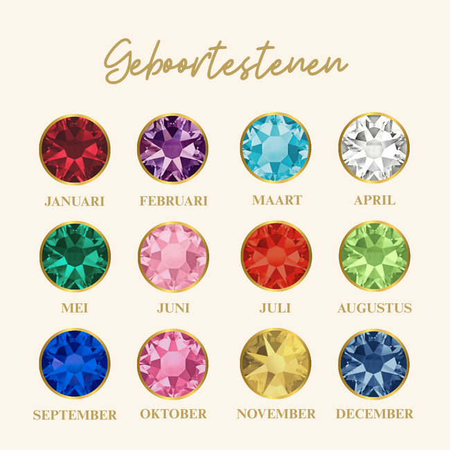 Ovale ketting met geboortesteen en geboortebloem