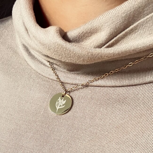Coin ketting met geboortebloem