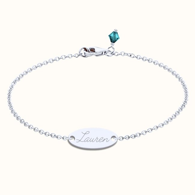 Ovale armband met naam en geboortesteen