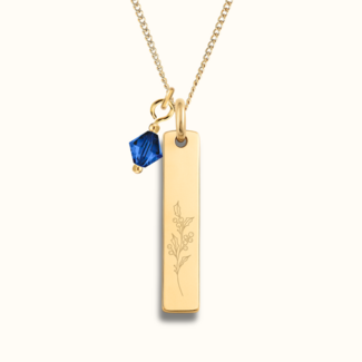 Verticale bar ketting met geboortebloem en geboortesteen