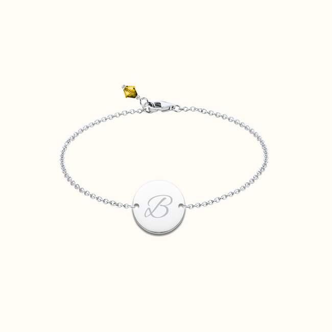 Coin armband met initiaal en geboortesteen