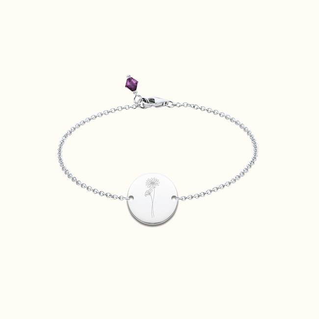 Coin armband met geboortebloem en geboortesteen