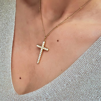 Ketting met strass kruis groot