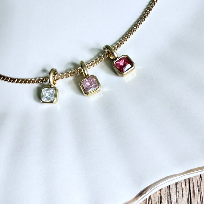 Ketting met vierkante geboortesteen bedel
