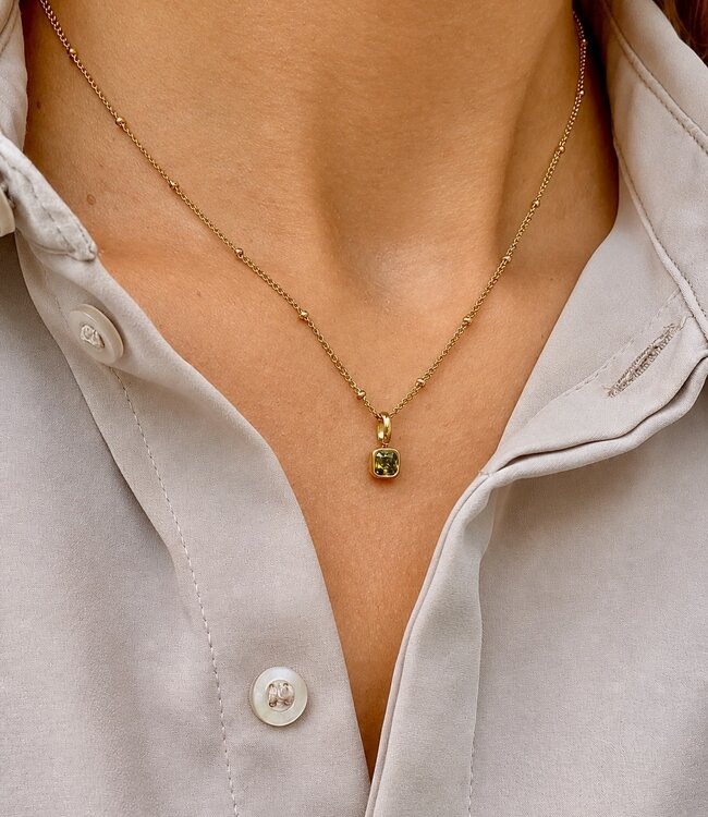 Ketting met vierkante geboortesteen bedel