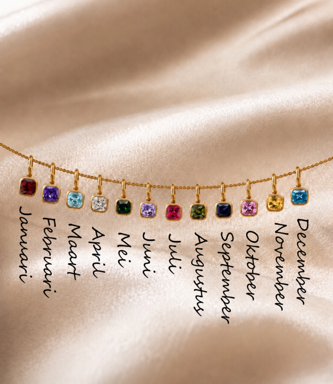 Ketting met vierkante geboortesteen bedel