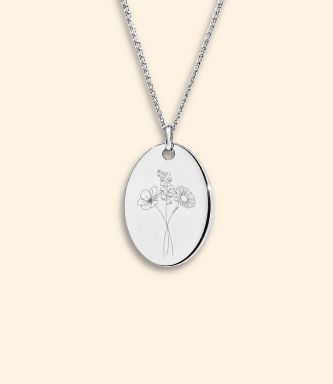 Ovale ketting met geboortebloemen