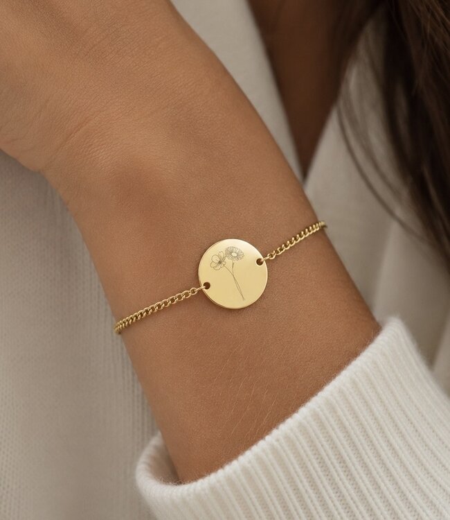 Coin armband met geboortebloemen