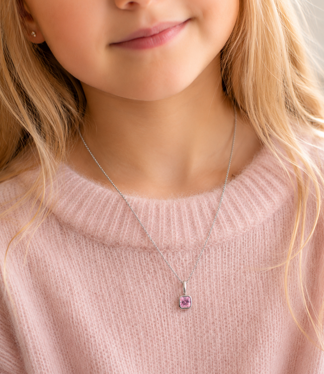 Kids | Ketting met geboortesteen vierkant