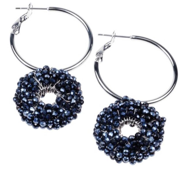 Creolen Beads Blauw Zilver