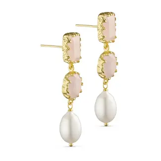 Pure Earrings Stones & Pearl Rose Quartz