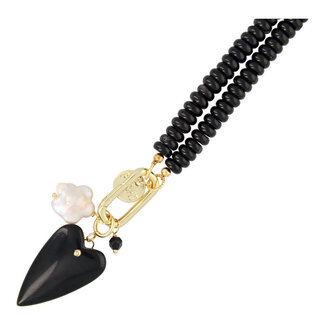 Fushi Fushi Ketting zwart halfedelsteen donut onyx met bedels