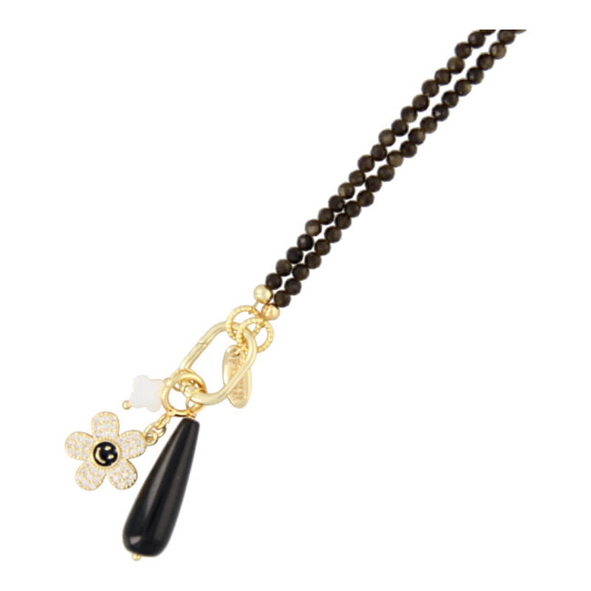 Fushi Fushi Ketting halfedelsteen facet smoke met clip en bedels