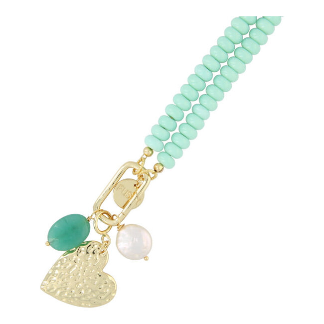 Fushi Fushi KETTING GLASKRALEN MINTGROEN DONUT 5X8MM MET CLIP EN BEDELS