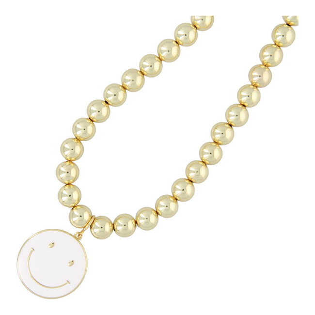 Fushi Fushi ketting 10mm 14krt verguld goud met witte smiley xxl