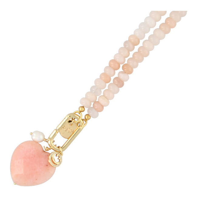 Fushi Fushi ketting halfedelsteen donut pink aventurine met bedels