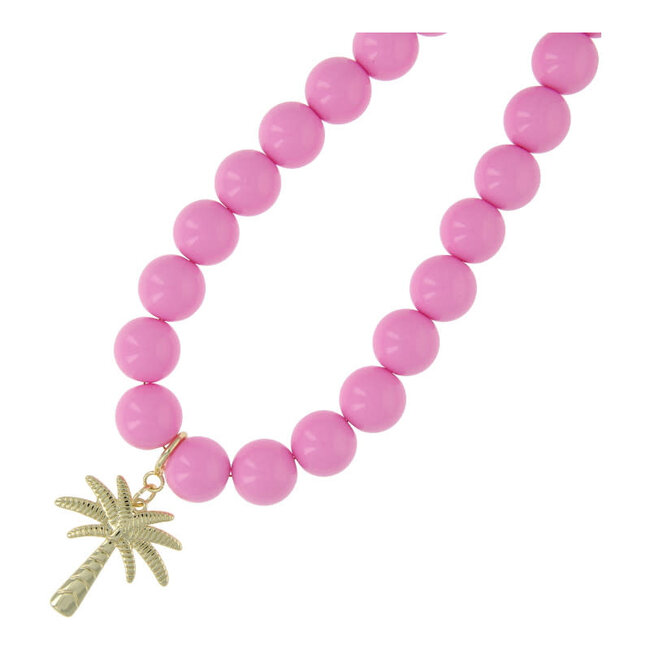 Fushi Fushi ketting 14mm acryl kralen lichtroze met palmboom hanger