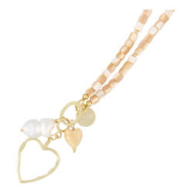 Fushi Fushi ketting blokjes schelp beige met clip en bedels
