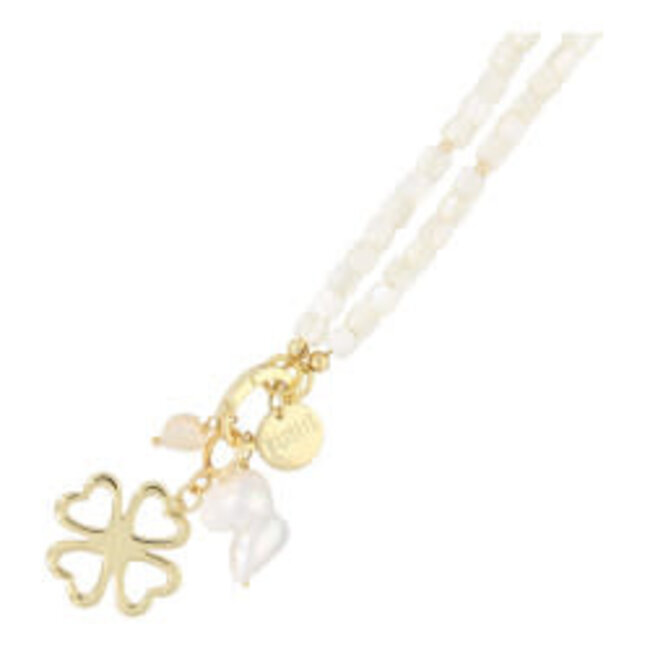 Fushi Fushi ketting blokjes schelp wit met clip en bedels