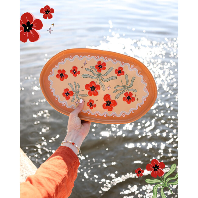 All The Luck In The World All the Luck in the World - Large Oval Plate Orange with Flowers