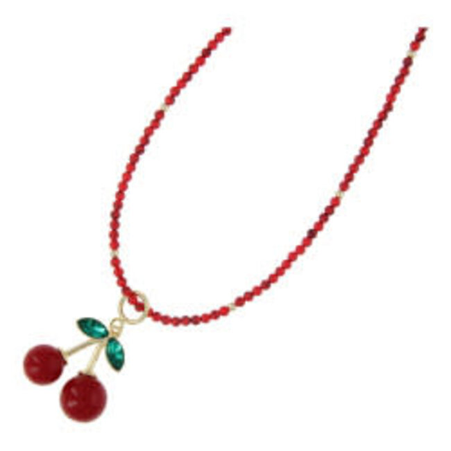 Fushi Fushi Ketting dyed turquoise rood met kers hanger