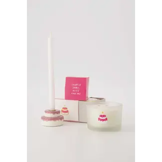 Zusss Geurkaars tinnen in schuifdoosje gefeliciteerd taart wit/roze