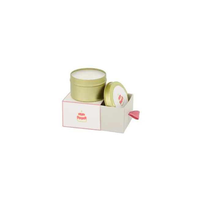 Zusss Geurkaars tinnen in schuifdoosje gefeliciteerd taart wit/roze