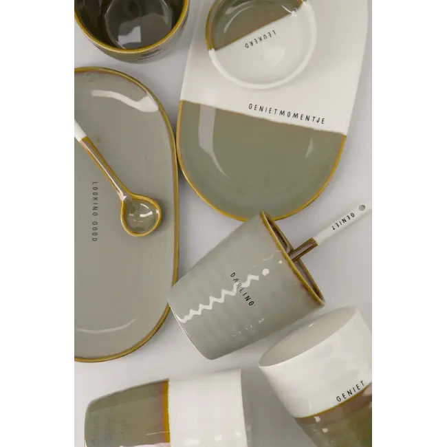 Zusss Zusss lepeltje keramiek kusss wit/donkergroen