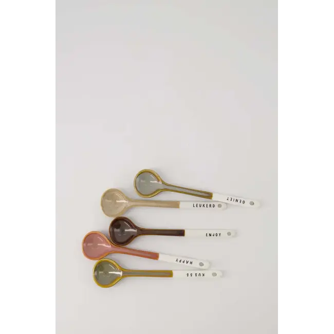 Zusss Zusss lepeltje keramiek geniet wit/grijsblauw