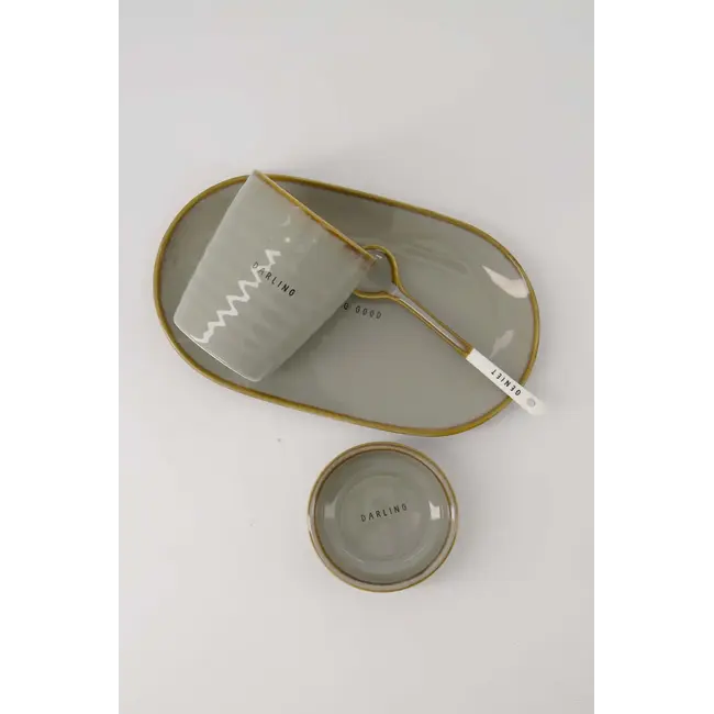 Zusss Zusss lepeltje keramiek geniet wit/grijsblauw