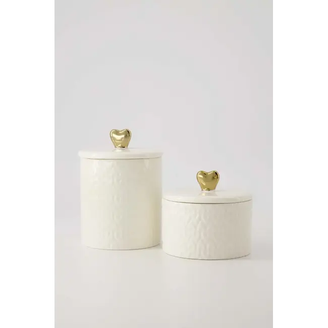 Zusss Zusss Geurkaars keramiek met deksel hartje M wit/goud