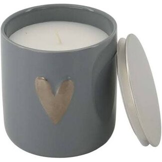 Zusss Zusss Geurkaars keramiek rond met deksel zilver hartje grijsblauw