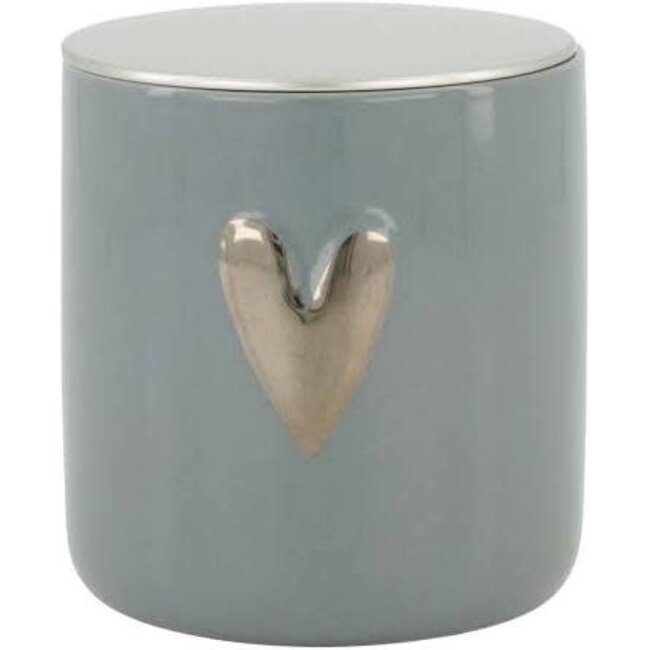 Zusss Zusss Geurkaars keramiek rond met deksel zilver hartje grijsblauw