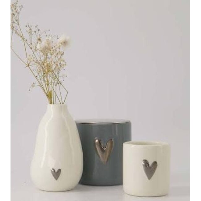 Zusss Zusss Geurkaars keramiek rond met deksel zilver hartje grijsblauw