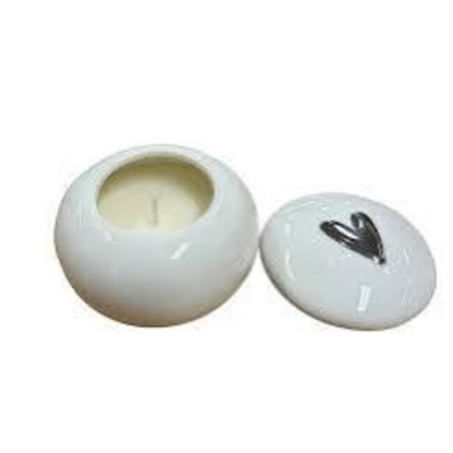 Zusss Zusss geurkaars keramiek bol met deksel zilver hartje