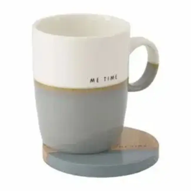 Zusss Zusss set van 2 onderzetters hout me time grijsblauw/naturel