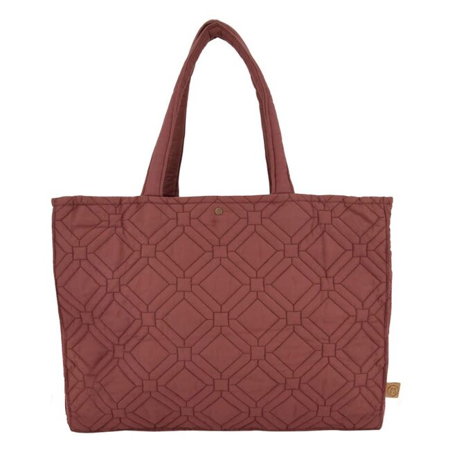 Zusss Zusss gewatteerde boodschappentas tegelmotief chocoladebruin