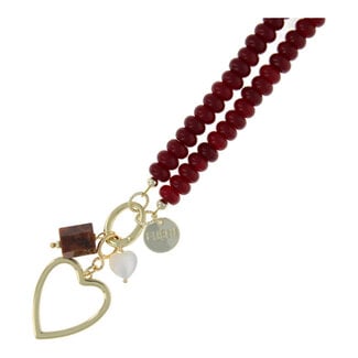 Fushi Fushi ketting half edelsteen donut 5x8mm bordeaux met clip en bedels