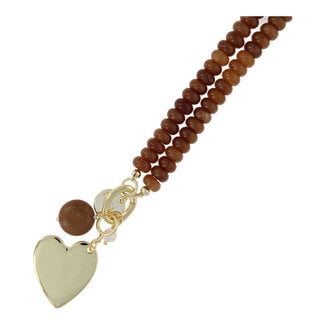 Fushi Fushi ketting half edelsteen donut 5x8mm bruin met clip en bedels