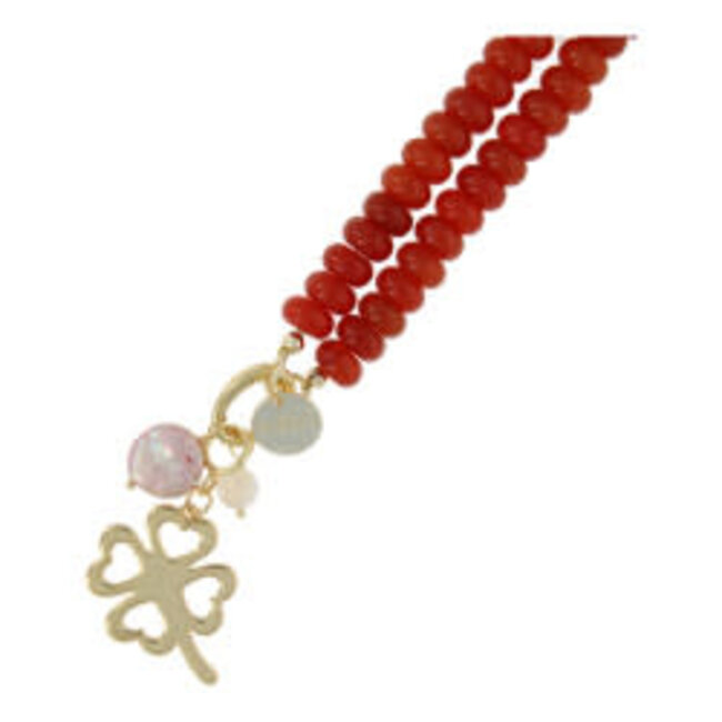 Fushi KETTING HALFEDELSTEEN DONUT 6X10MM BRICK MET CLIP EN BEDELS