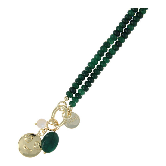 Fushi Fushi ketting halfedelsteen donut donkergroen 4x6mm met clip en bedels