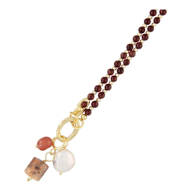 Fushi Fushi ketting 4mm steenkralen bordeaux met clip en bedels