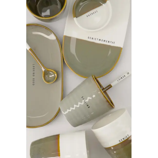 Zusss Zusss Serveerschaal genietmomentje wit/donkergroen