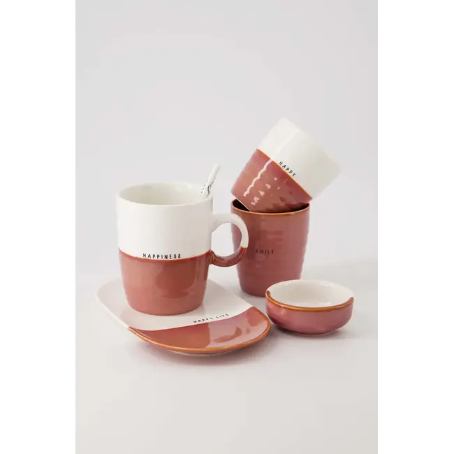 Zusss Zusss Serveerschaal happy life wit/burgundy