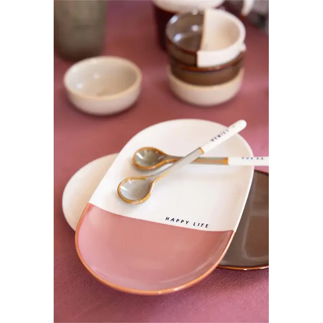 Zusss Zusss Serveerschaal happy life wit/burgundy