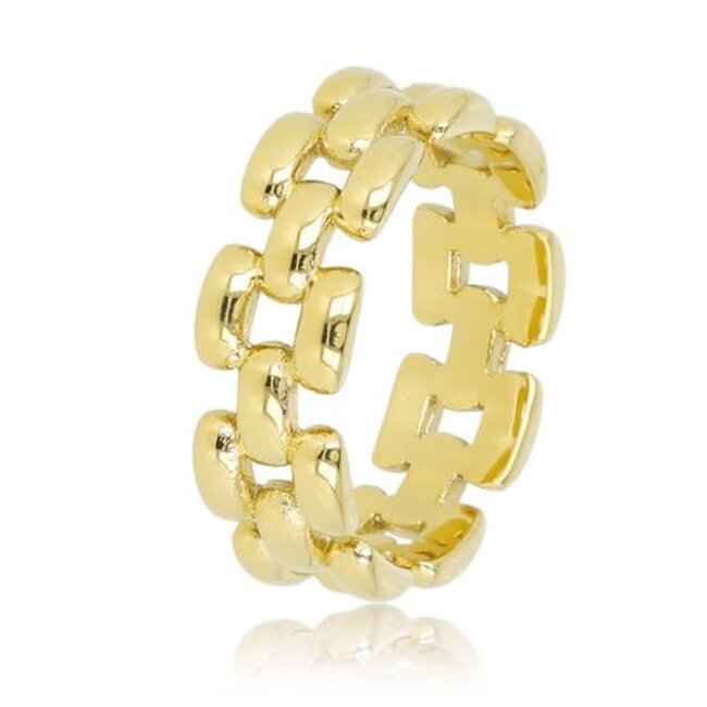 My bendel MB3507 - My Bendel - Brede gevlochten gouden damesring