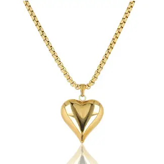 My bendel MB3538 - My Bendel - Gouden ketting lang met 17 mm hart bedel - lang model