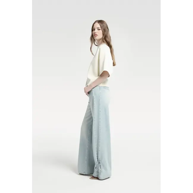 Homage HOMAGE - TAILORED STRAIGHT JEANS WITH KNOT DETAIL -  LIGHT VINTAGE